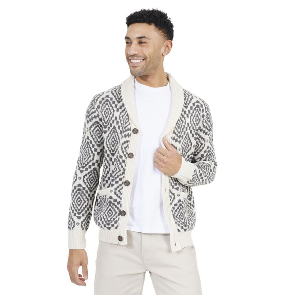 Brave Soul Mens Shawl Collar Cardigan / Oatmeal/Slate Grey
